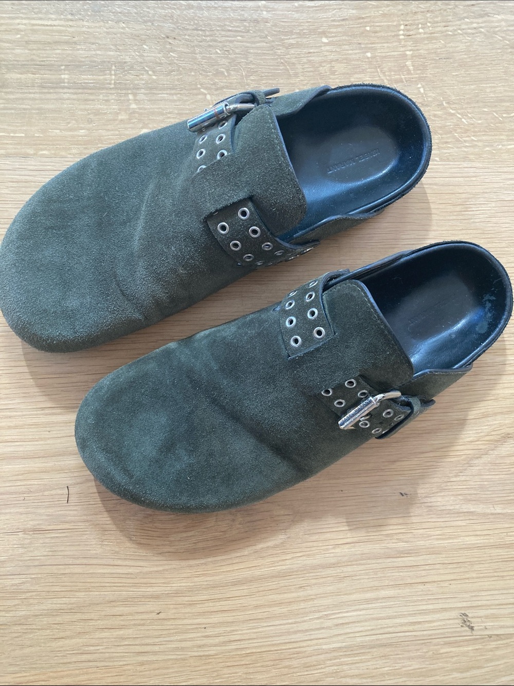 Isabel Marant olive green Suede Slip-On Clog with Buckle - size 39